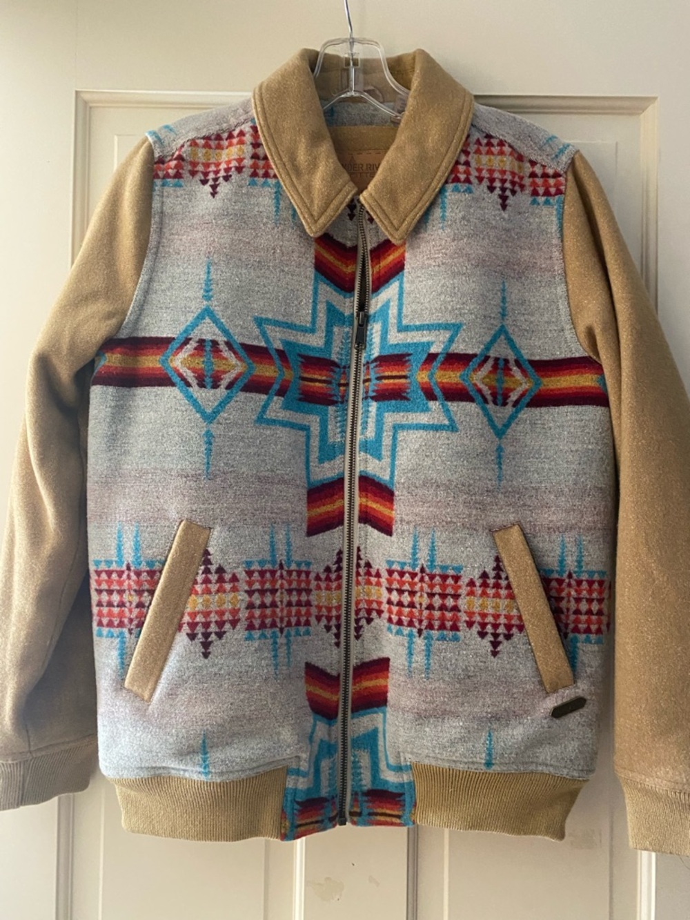Tan & Multi Native-Print Bomber Jacket